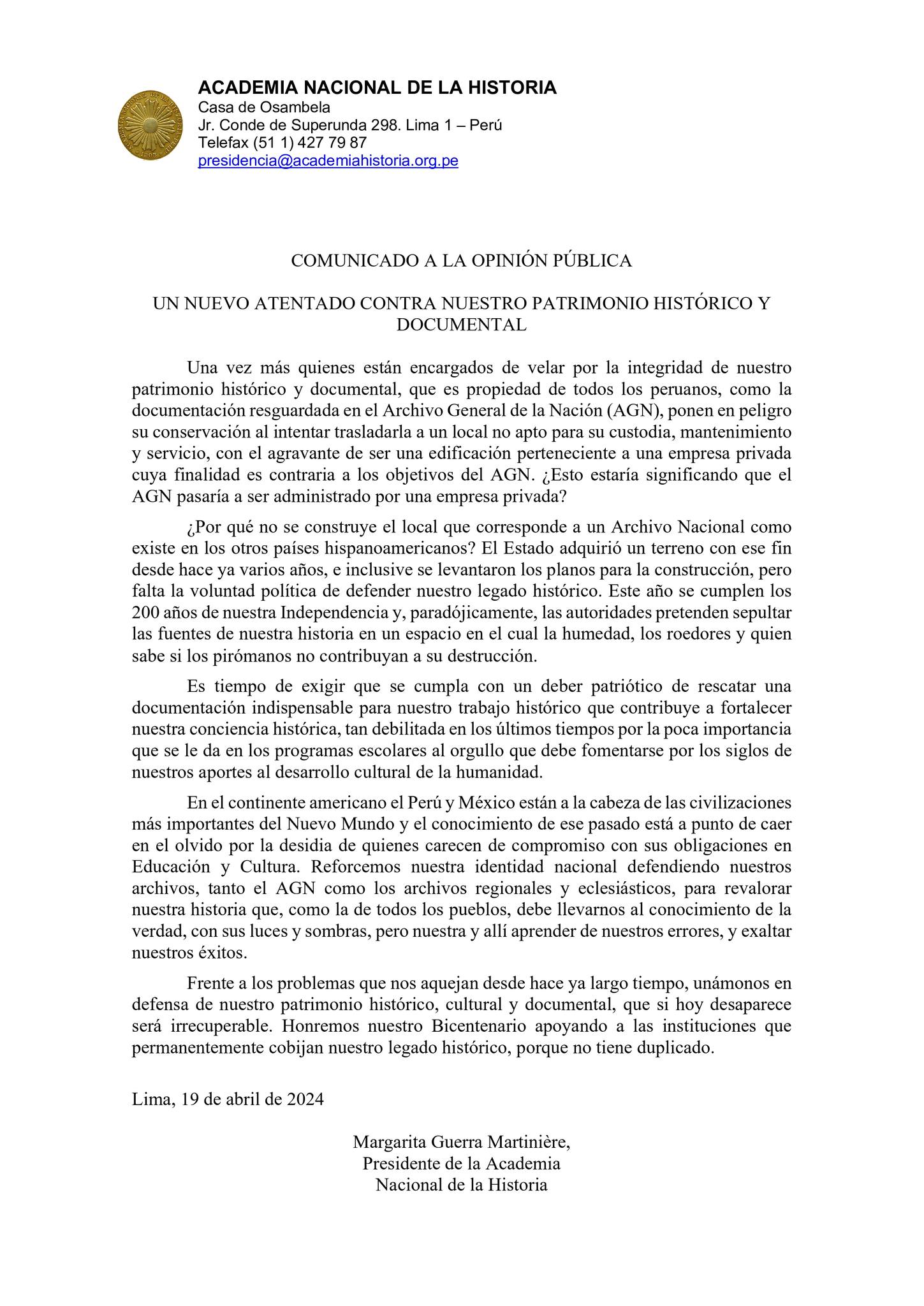 Comunicado AGN 2024