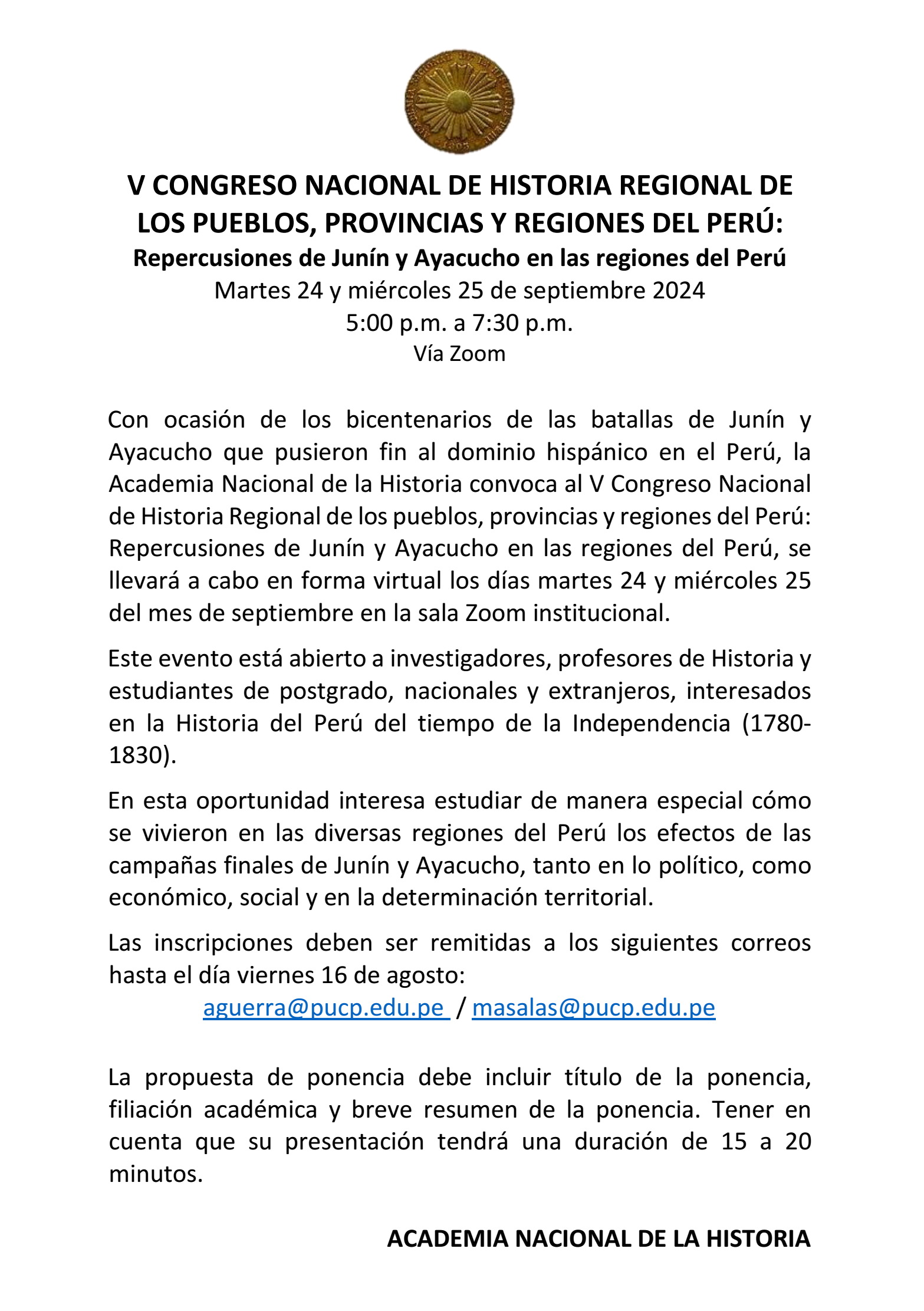 Convocatoria Congreso Nacional de Historia Regional